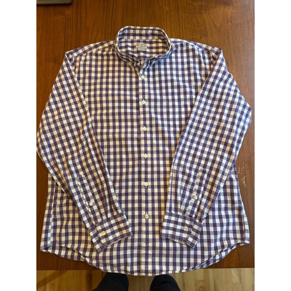 J.Crew Men's Woven Tailored Gingham Button-Down Shirt Purple/White - Size XL